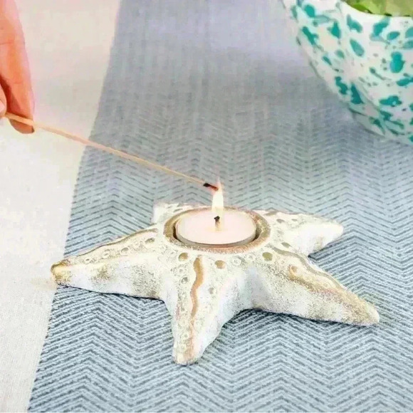 Gold Whitewash Tea Light Candle - Starfish - Set of 2 w/Bees Wax Tea Lights NEW - Picture 8 of 8